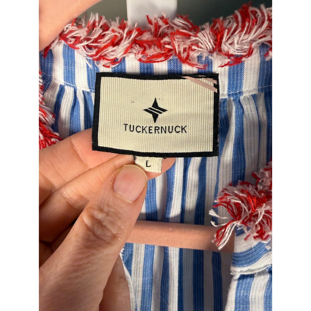 Tuckernuck Savannah Stripe Crawford Dress Red White Blue Tiered Mini L Patriotic - Picture 6 of 10